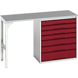 Onderbank Bott verso, linoleumblad, 7 laden, B 1500 x D 600 x H 930 mm, lichtgrijs/paarsrood