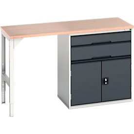 Onderzetter Bott verso, multiplex legbord, 2 laden, 1 deur, 1 legbord, B 1500 x D 600 x H 930 mm, lichtgrijs / antracietgrijs