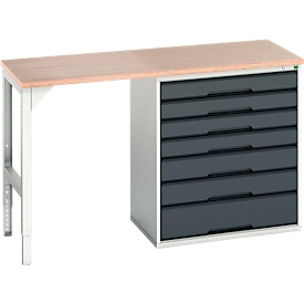 Onderzetter Bott verso, multiplex legbord, 7 laden, B 1500 x D 600 x H 930 mm, lichtgrijs / antracietgrijs