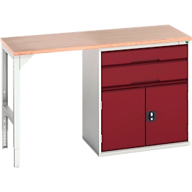 Onderzetter Bott verso, multiplex plank, 2 laden, 1 deur, 1 plank, B 1500 x D 600 x H 930 mm, lichtgrijs / paarsrood