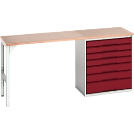 Onderzetter Bott verso, multiplexplaat, 7 laden, B 2000 x D 600 x H 930 mm, lichtgrijs/paarsrood