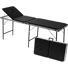 Onderzoeksbank, 3-delig, tot 200 kg, opvouwbaar tot kofferformaat, verstelbaar hoofdeinde, 1970 x 560 mm, bekleding zwart