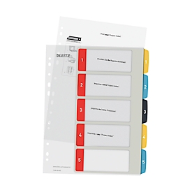 Onglets Leitz® Cosy, A4 extra large, inscriptible, perforation universelle, feuille de couverture remplaçable, polypropylène, onglets colorés 1-5