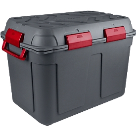 Opbergbox Sunware Q-LINE - L 790 x B 545 x H 545 mm - 160L - waterdicht - met handvat - 6 sluitclips - antraciet/rood