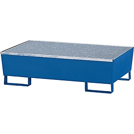 Opvangbak ASECOS, staal, met rooster en vorkheftruckschoenen, inhoud van 200 l, B 815 x D 1235 x H 350 mm, gelakt