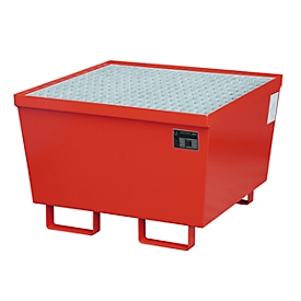 Opvangbak BAUER AM-1, met rooster, staal, 215 l, B 800 x D 800 x H 545 mm, rood