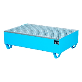 Opvangbak, voor 2 vaten à 200 l, met verzinkt rooster, L 1200 x B 800 x H 360 mm, toegankelijk voor rolstoel, staal, lichtblauw RAL 5012