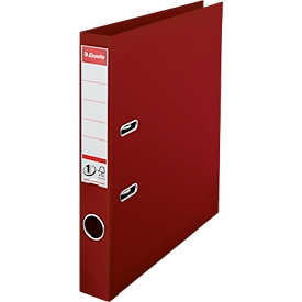 Ordner Esselte® No. 1, A4, Rückenbreite 50 mm, für ca. 350 Blatt, Hebelmechanik, Rückenschild, Griffloch & Raumsparschlitze, FSC®-Karton, bordeaux