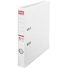 Ordner Esselte® No. 1, A4, Rückenbreite 50 mm, für ca. 350 Blatt, Hebelmechanik, Rückenschild, Griffloch & Raumsparschlitze, FSC®-Karton, weiß