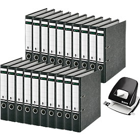 Ordner Leitz 1050, Rückenbreite 52 mm, 20 Stück + Locher Leitz 5008, 3 mm/30 Blatt, schwarz