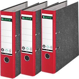 Ordner LEITZ® 1080, DIN A4, Rückenbreite 80 mm, Griffloch, geklebtes Rückenschild, Hartpappe, 1 Stück, rot