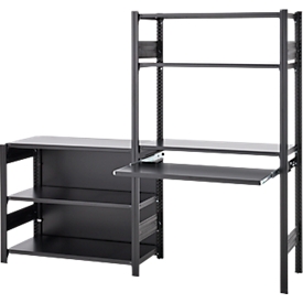 ORDO Home Regalkombination, Grund- und Anbauregal, 6 Fachböden, multifunktional, mobil, B 2070 x T 435 x H 1750 mm, tiefschwarz matt RAL 9005