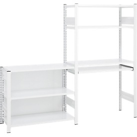 ORDO Home stellingcombinatie, basis- en aanbouwrek, 6 legborden, multifunctioneel, verrijdbaar, B 2070 x D 435 x H 1750 mm, verkeerswit RAL 9016