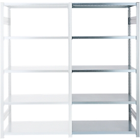 ORDO Industry Aanbouwrek, modulair, 5 legborden, legbordbelasting 140 kg, draagvermogen 1200 kg, B 760 x D 435 x H 2000 mm, verzinkt staal