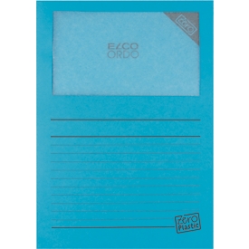 Ordo Zero Ablagemappe intensivblau, Pergaminfenster statt Folie, Zero Plastic, sortenrein, für Büro & Studium, 100er Schachtel