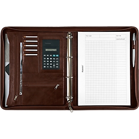 Organisateur à anneaux Massa Alassio, format A4, similicuir, avec calculatrice, brun