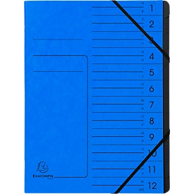 Organisateur FALKEN, format A4, fermeture élastique, carton, 12 compartiments, bleu