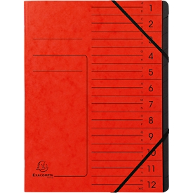 Organisateur FALKEN, format A4, fermeture élastique, carton, 12 compartiments, rouge