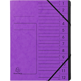 Organisateur FALKEN, format A4, fermeture élastique, carton, 12 compartiments, violet