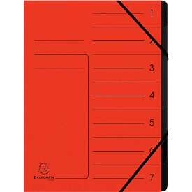 Organisateur FALKEN, format A4, fermeture élastique, carton, 7 compartiments, rouge