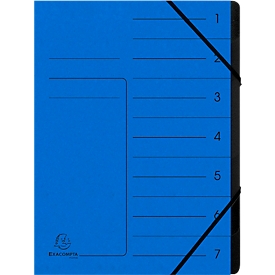 Organisateur trieur Exacompta, format A4, fermeture élastique, carton, 7 compartiments, bleu