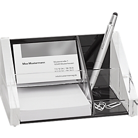 Organiseur pour bureau Wedo, acrylique transparent, 1 compartiment pour stylos, 2 compartiments de tri et 1 emplacement pour post-it