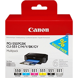 Original Canon Tintenpatronen PGI-550 PB/CLI-551 CMYBG, Mixpack, cyan, magenta, gelb, schwarz, schwarz-pigmentiert, grau