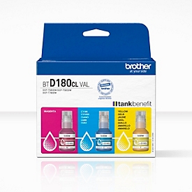 Originele Brother inktflessen BTD180CLVAL, multipack, cyaan, magenta, geel, ca. 5000 pagina's per kleur