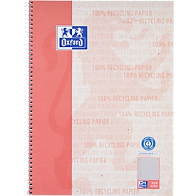 Oxford notitieboek recycling, 80 vel, DIN A4+, 90 g/m², 4-gaats perforatie, spiraalbinding, OPTIK PAPER®, vierkant, linkermarge, rood