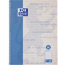 Oxford Recycling notitieboek, 80 vel, DIN A4+, 90 g/m², 4-gaats perforatie, spiraalbinding, OPTIK PAPER®, microgeperforeerd, gelijnd, linkerkantlijn, blauw