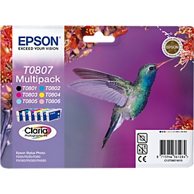Pack éco. 6 cartouches d'imprimante T08074010 Epson cyan, magenta, jaune, noir, cyan clair, magenta clair