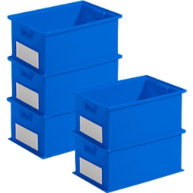 Pack éco. de bacs à empiler, série 14/6-2, plastique PP, volume 21 L, bleu, 5 pièces 