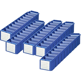Pack économique de bacs de rayonnage RK 521, en polystyrène, L 162 x P 508 x H 115 mm, pour étagère de 500 mm de profondeur, bleu, 5 p. 