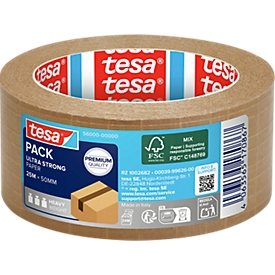 Packband tesapack® PAPER ULTRA STRONG ecoLogo® 56000, extrastarke Haftkraft, für Pakete bis 30 kg, reißfest, lösungsmittelfrei, Kraftpapier