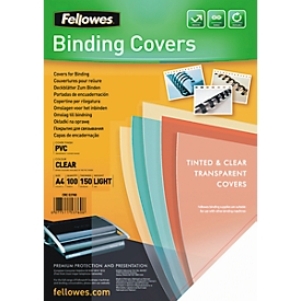 Page de couverture PVC Fellowes, transparent, format A4, pour reliure avec baguette en métal ou en plastique, 150 µm, 100