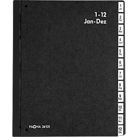PAGNA desk organiser, for DIN A4, calendrical, 12 compartments, manila cardboard black
