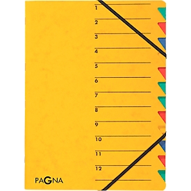 PAGNA Dokumentenmappe Easy, DIN A4, Gummizugverschluss, 12-teilig, gelb