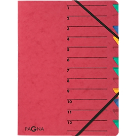 PAGNA Dokumentenmappe Easy, DIN A4, Gummizugverschluss, 12-teilig, rot