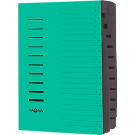 PAGNA Ordnungsmappe, für DIN A4, 12 Fächer, Pressspan, einzeln, grün