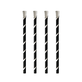 Pailles à boire Papstar Stripes, avec cuillère, jetables, L 200 x Ø 8 mm, en papier certifié FSC®, noir-blanc, 100 pcs.