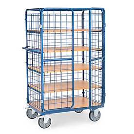 Paketwagen fetra®, 5 Etagen, Drahtgitter mit abschließbaren Doppelflügeltüren, bis 600 kg, L 1000 x B 700 mm