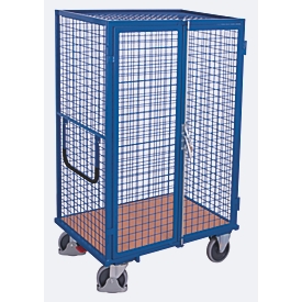 Pakketwagen, staal/MDF-plaat, decor gentiaanblauw/beuken, 1 etage, 1045 x 685 mm, dak en dubbele vleugeldeur, afsluitbaar, EasySTOP, tot 500 kg