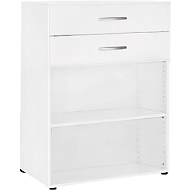 PALENQUE combi-boekenkast, 3 OH, 2 open vakken + 2 laden, B 800 x D 400 x 1104 mm, wit