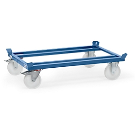 Paletten-Fahrgestell, Stahl, bis 1050 kg, blau,  Polyamid-Bereifung, mit Feststeller