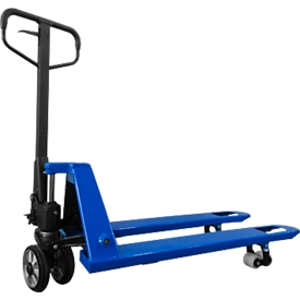 Palettenhubwagen, manuell, Gummi-Lenkrollen, Nylon-Tandemrollen, 1150 mm Gabellänge, bis 2500 kg, blau