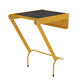 Palier à accrocher pour échelles à barreaux Munk, aluminium, revêtement par poudre, antidérapant R13, charge maximale 150 kg, jaune colza RAL 1021