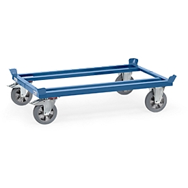 Pallet chassis, steel, up to 1200 kg, blue, solid rubber tyres, with fastener