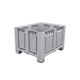 Pallet container Big Box FP-FBO1210, 680 l, W 1200 x D 1000 x H 790 mm, perforated, silver-grey, 4 feet, up to 450 kg