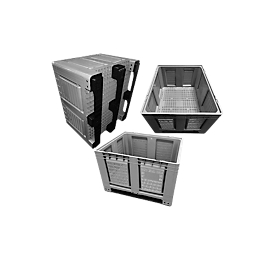 Palletbox Big Box FP-FBO1210K, 680 l, B 1200 x D 1000 x H 790 mm, geperforeerd, zilvergrijs, 3 sledes, tot 450 kg