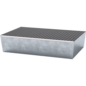 Palletopvangbak ASECOS, staal, met rooster, carterinhoud 200 l, B 815 x D 1235 x H 255 mm, gegalvaniseerd